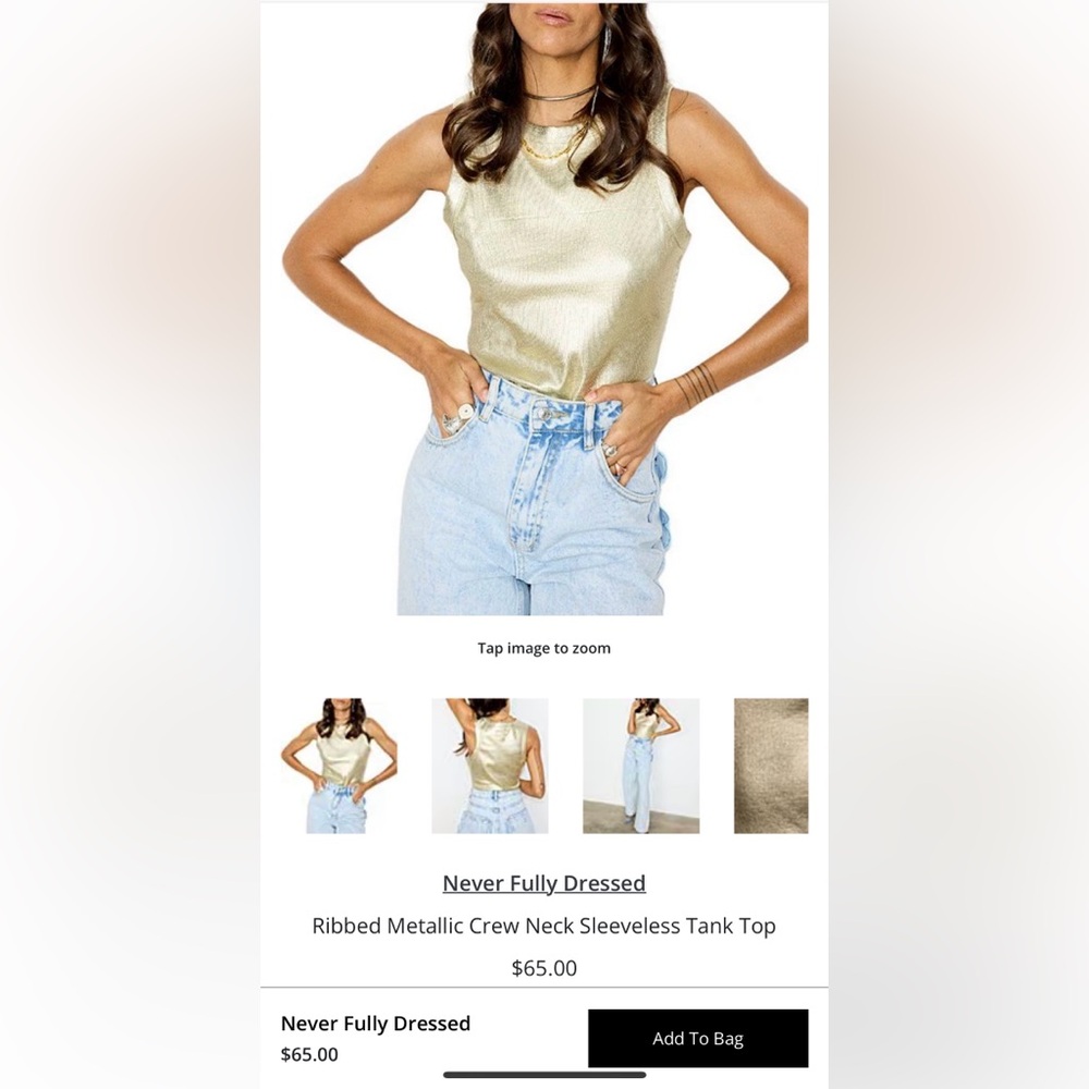 Never fully Dressed gold tank top